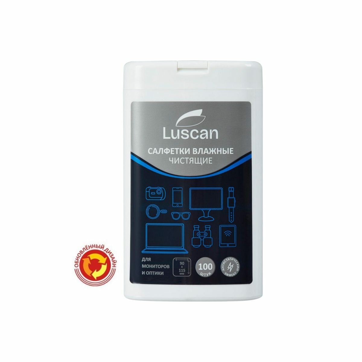 Салфетки чистящие влажные Luscan, для мониторов и LCD-мониторов, в тубе, 100шт.