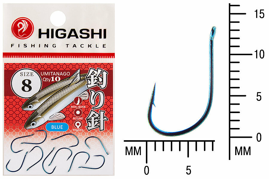Higashi Крючки рыболовные Umitanago ringed #8 Blue, 10 шт/уп