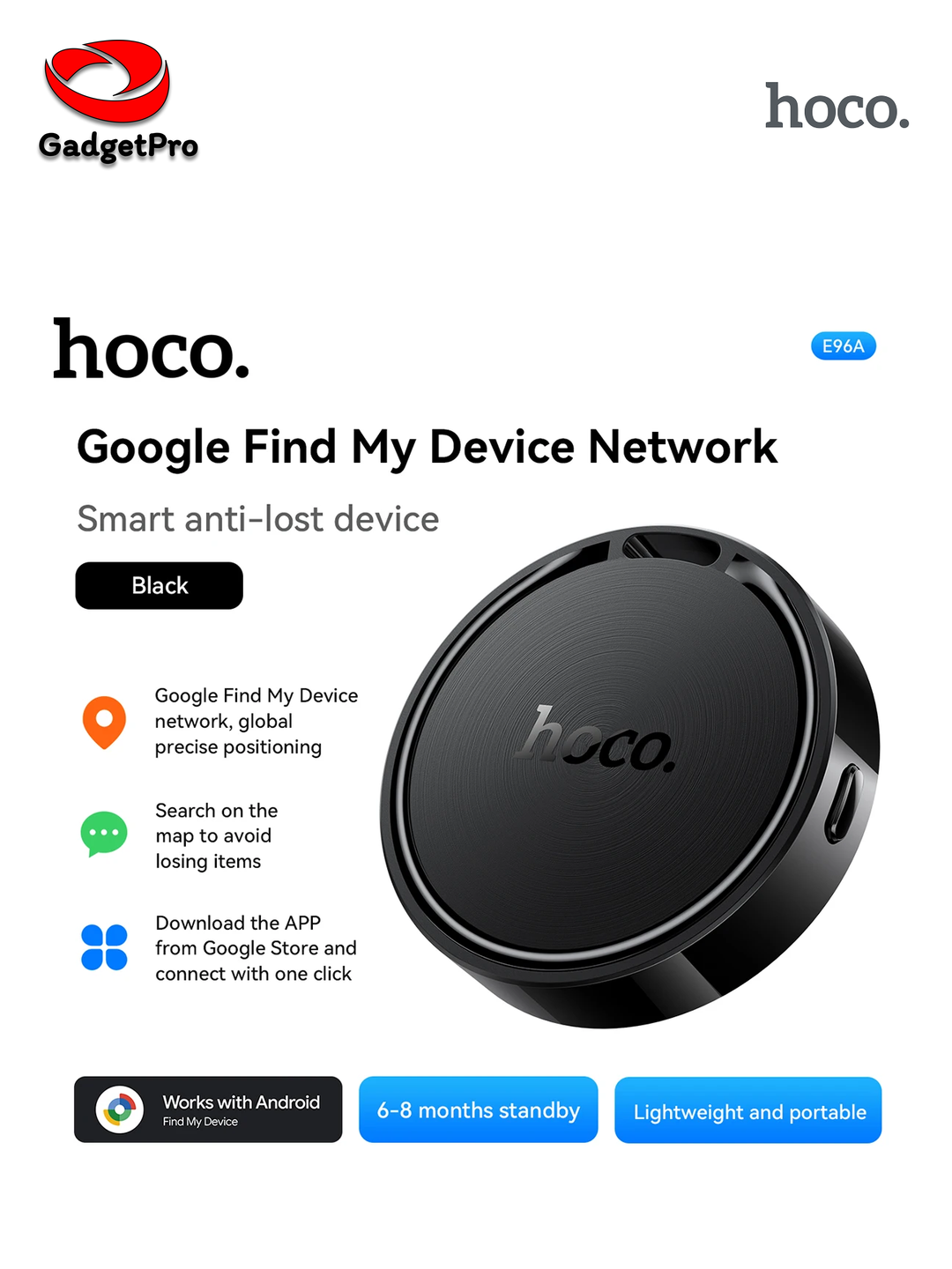GPS-трекер Hoco E96A, смарт-метка для поиска вещей и ключей для Android
