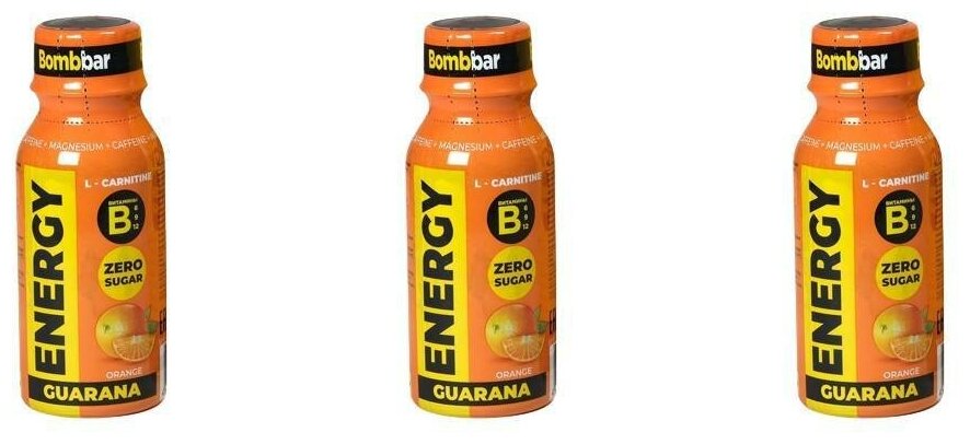 Напиток BombBar L-карнитин с гуараной шоты Апельсин 100мл (3 шт) / Спортивный энергетик