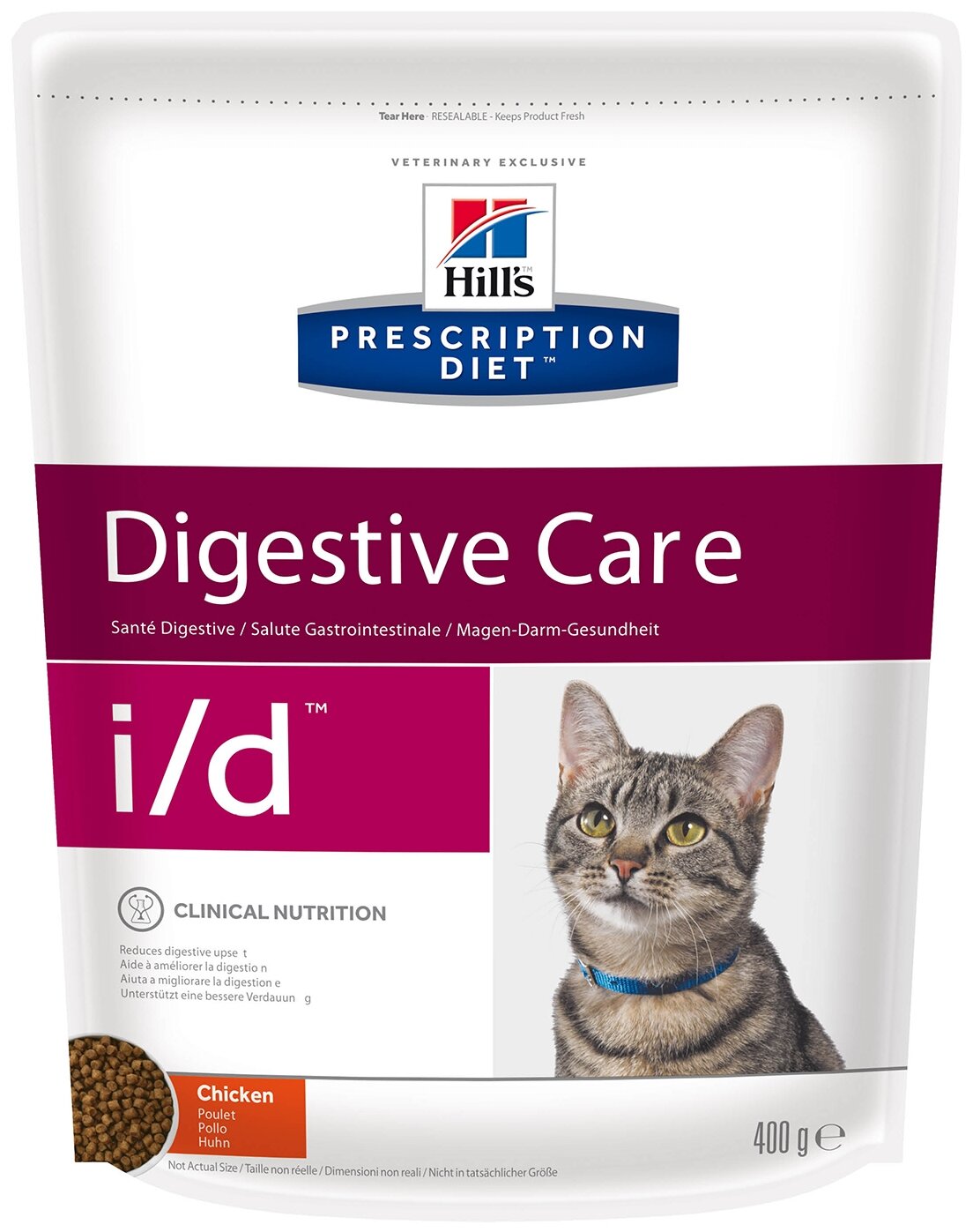 Сухой корм для кошек Hill's Prescription Diet i/d Digestive Care при расстройствах пищеварения, жкт, с курицей 2 шт. х 400 г - фотография № 2