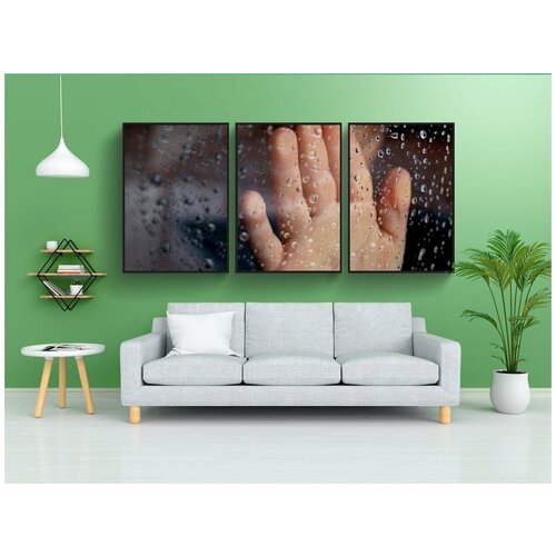 фото Набор модулных постеров для интерьера "стекло, дождей окно, рука" 60x90 см. в тубусе, без рамки lotsprints