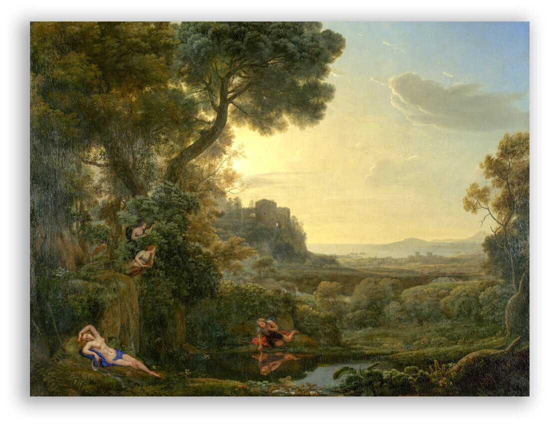 Картина на холсте с подрамником / Claude Lorrain / Лоррен Клод - Пейзаж с Нарциссом и Эхо