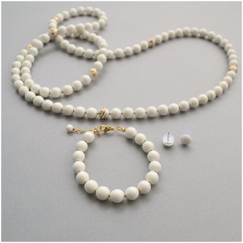 Комплект бижутерии Tularmodel: браслет, колье, серьги, размер браслета 19 см., размер колье/цепочки 110 см., белый