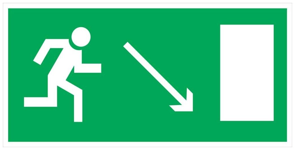 Наклейка «Направление к эвакуационному выходу направо вниз», 20x10 см. (5 штук)