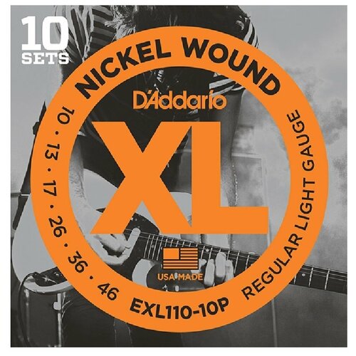 EXL110-10P Nickel Wound Струны для электрогитары, Regular Light, 10-46, 10 комплектов, D'Addario струны для электрогитары sit s1046 powerwound nickel light 10 46 s1046