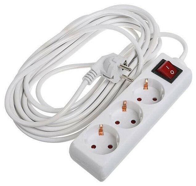 Удлинитель Luazon Lighting, 3 розетки, 7 м, 6 А, 1300 Вт, 3х0.75 мм2, с з/к, с выкл., Б 2791283