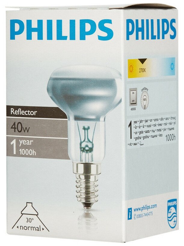 Лампа накаливания Philips 871150005415978, E14, R50, 40 Вт, 2700 К - фотография № 6