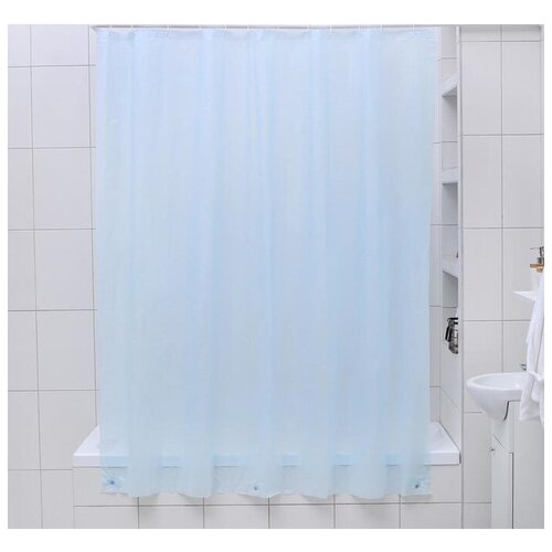 Штора для ванной комнаты голубая однотонная, материал PEVA, 180х180 см