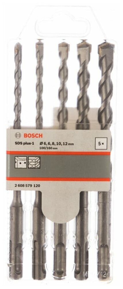 Набор буров SDS-Plus 6,6,8,10,12x160 мм, 5 шт. Bosch 2608579120 - фотография № 3