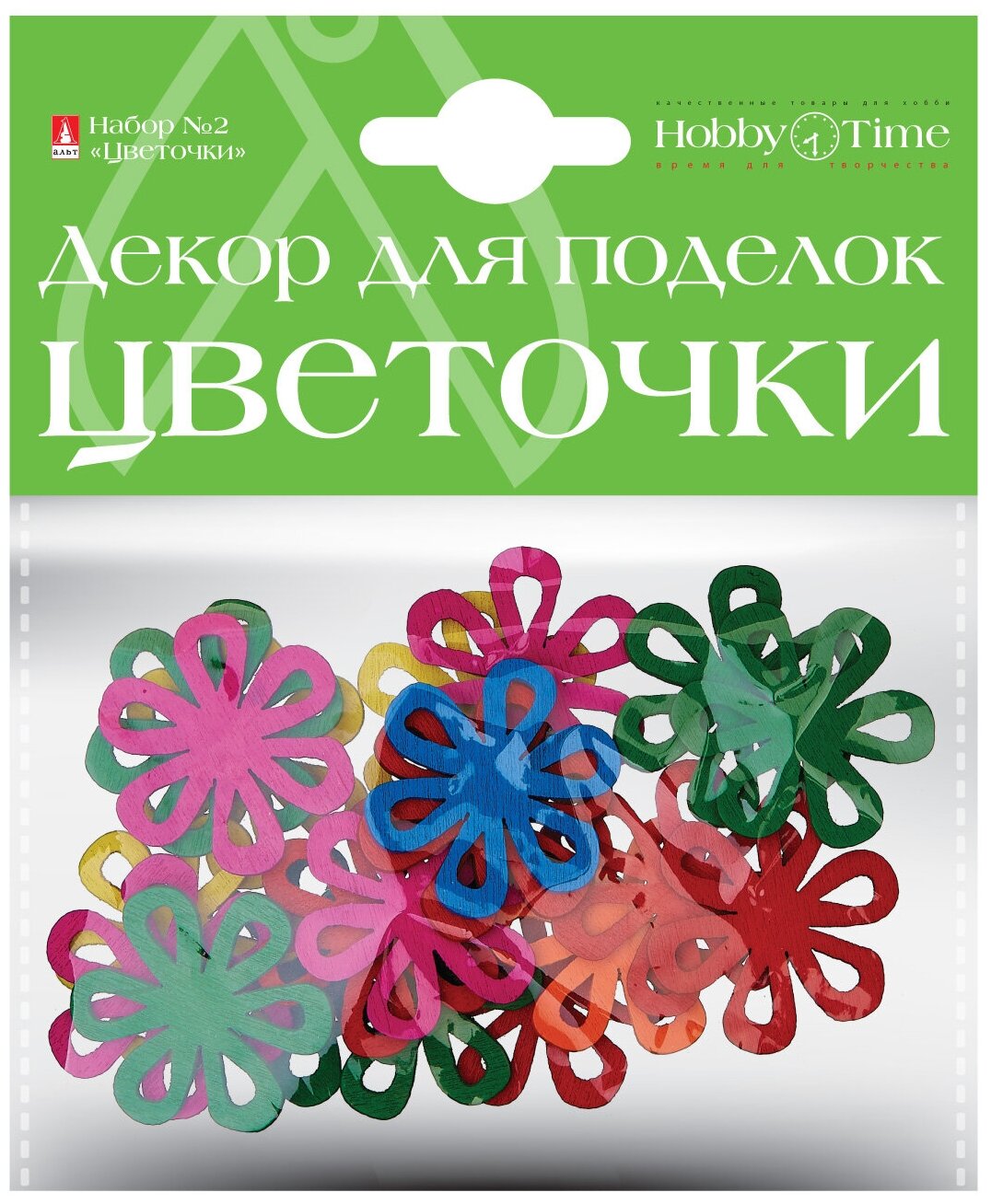 Декор из дерева. Крашеный, набор № 2 "цветочки", 6 видов, Арт. 2-363/02