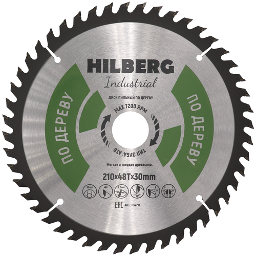 Диск пильный Hilberg Industrial Дерево 210*30*48Т HW211 диск пильный hilberg industrial дерево 250 30 48т hw251