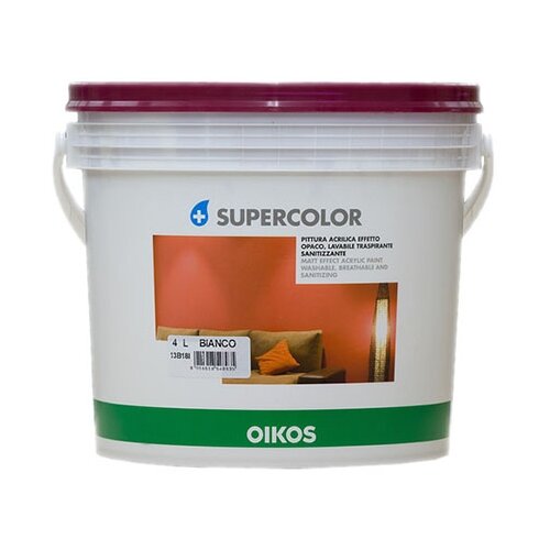 Краска акриловая Oikos Supercolor влагостойкая моющаяся огнезащитная матовая бeлый 1 л