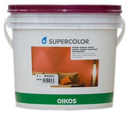 Краска для стен и потолков акриловая Oikos Supercolor матовая база P 4 л.