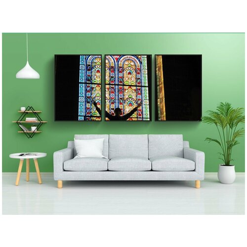 фото Набор модулных постеров для интерьера "витраж окна, еврейская синагога, стекло" 60x90 см. в тубусе, без рамки lotsprints