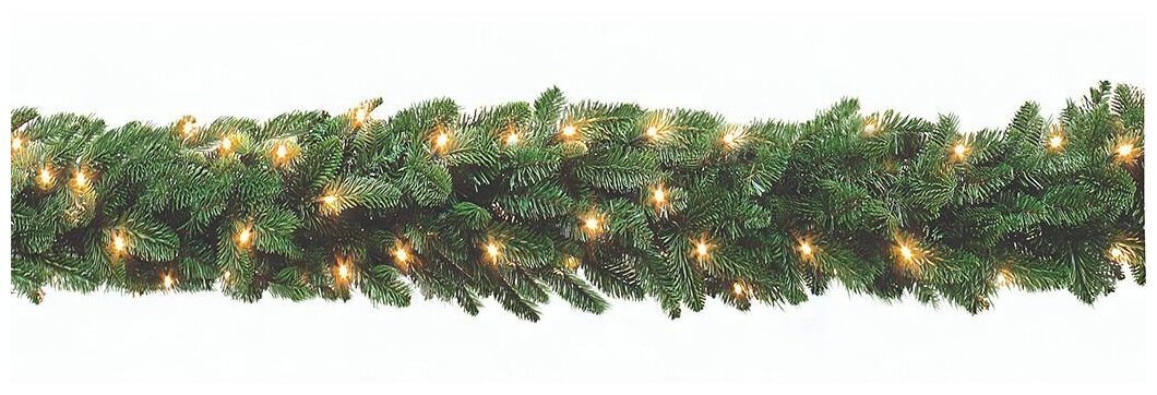 Хвойная гирлянда нормандия (литая хвоя PE+PVC), с 96 теплых белых LED-огней, 270х33 см, зеленый, Triumph Tree 73740