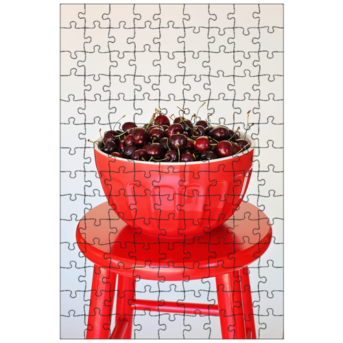 фото Магнитный пазл 27x18см."миска с вишней, вишня, красный" на холодильник lotsprints