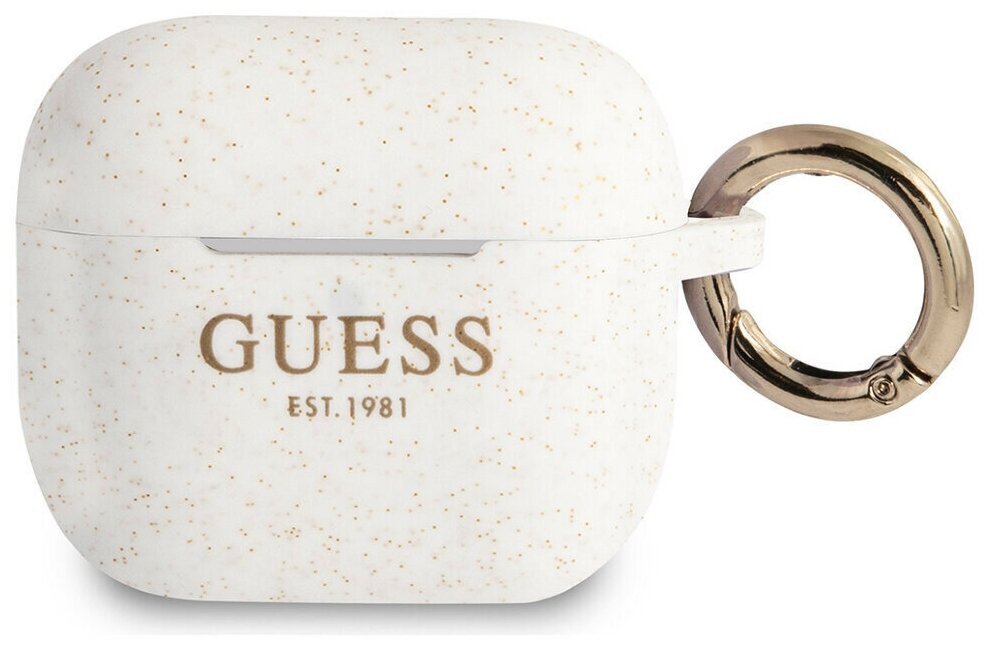 Guess для Airpods 3 чехол Silicone with ring Glitter/White