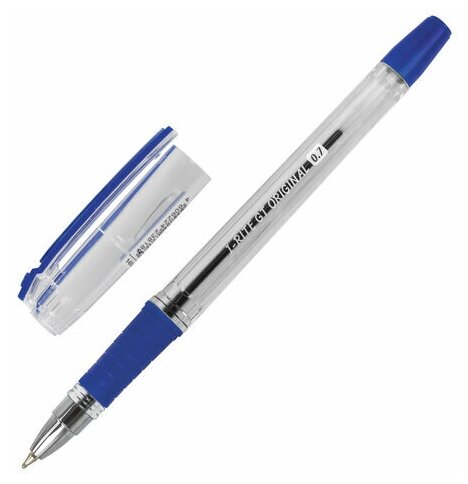 Ручка шариковая масляная с грипом BRAUBERG "i-Rite GT" синяя корпус прозрачный узел 0 7 мм, 24 шт