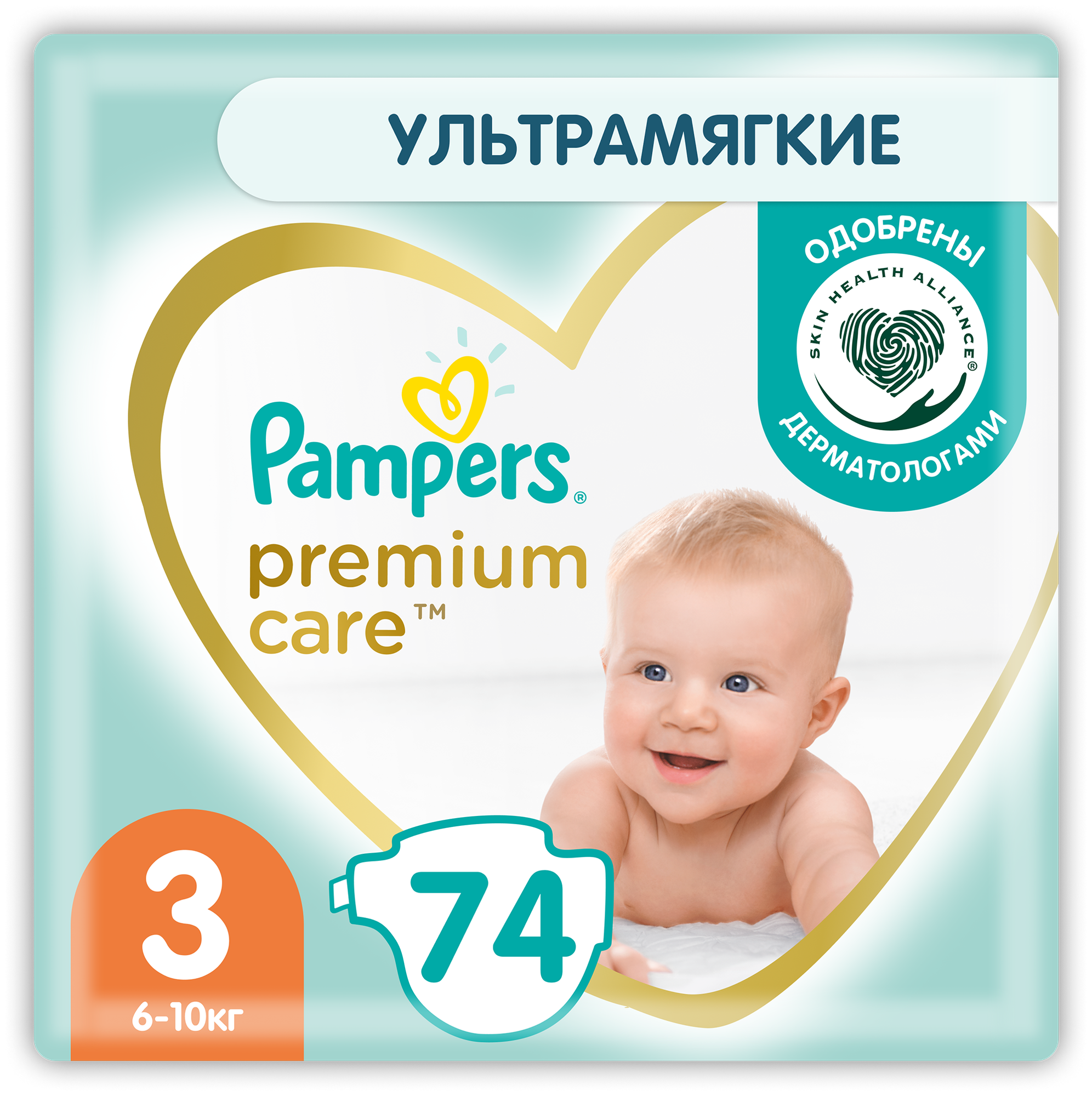 Pampers Premium Care Размер 3, 74 Подгузники, 6kg-10kg