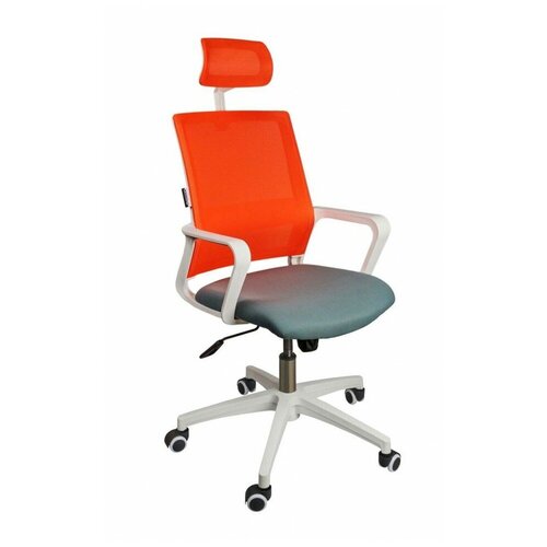 Кресло компьютерное офисное Бит, белый пластик, оранжевая сетка, темно серая ткань