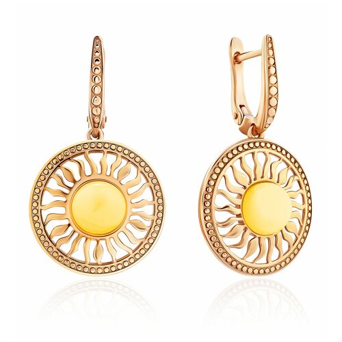 фото Amberholl элегантные серьги-подвески «парнас» из позолоченного серебра с медовым янтарём