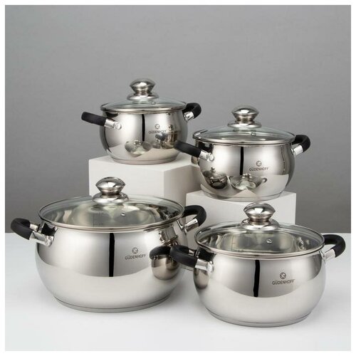 фото Набор кастрюль «сильвер», 3 шт: 2,1 л, 2,9 л, 3,9 л, 6,6 л, d=16 см, d=18 см, d=20 см, d=24 см, чёрные ручки mikimarket