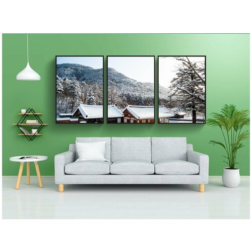 фото Набор модулных постеров для интерьера "храм, корея, зима" 60x90 см. в тубусе, без рамки lotsprints