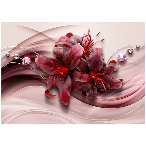 Бордовая лилия и алмазы - Виниловые фотообои, (211х150 см)