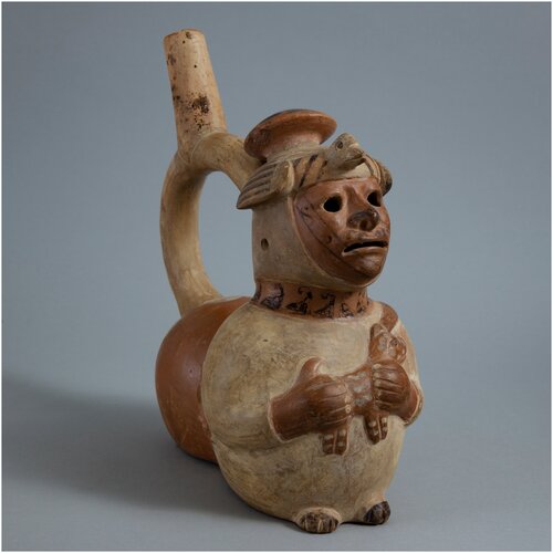 Древний индейский сосуд в виде фигуры слепого с собакой. Перу, культура моче, 500-750 гг. н.э.