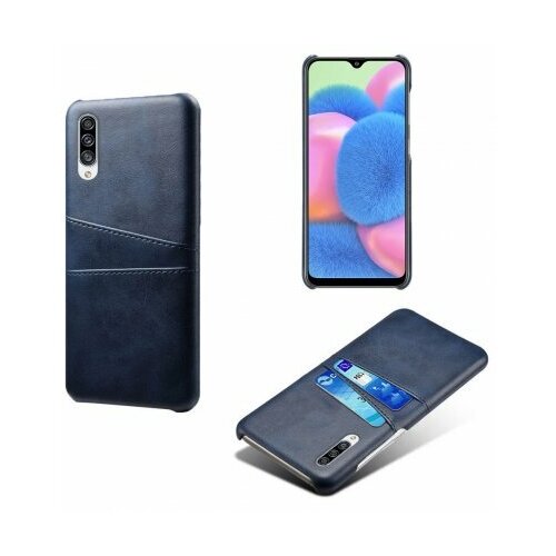 фото Чехол панель-накладка mypads для samsung galaxy a50 sm-a505f (2019) из качественной импортной кожи с визитницей с отделением для банковских карт мужской женский синий