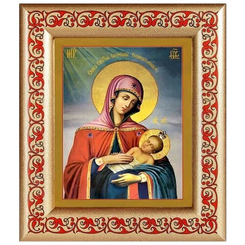 Икона Божией Матери Успокоительница, в рамке с узором 14,5*16,5 см икона божией матери успокоительница в деревянной рамке 8 9 5 см