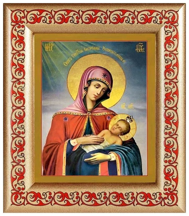 Икона Божией Матери "Успокоительница", в рамке с узором 14,5*16,5 см