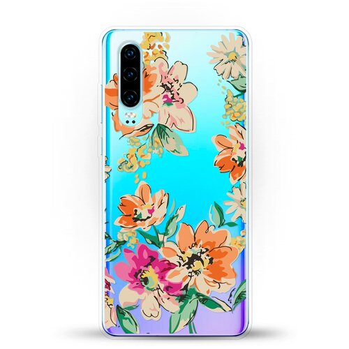 фото Силиконовый чехол цветы оранжевые на huawei p30 andy & paul