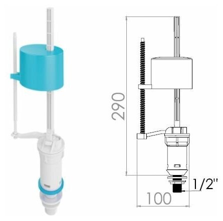 Поплавочный клапан нижней подачи воды 1/2 пл. резьба AV Engineering (AVE129705)