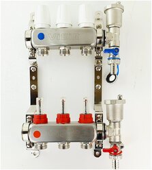 Коллектор для теплого пола 3 контура в сборе распеределительный с расходометрами 1"x3/4" VIEIR