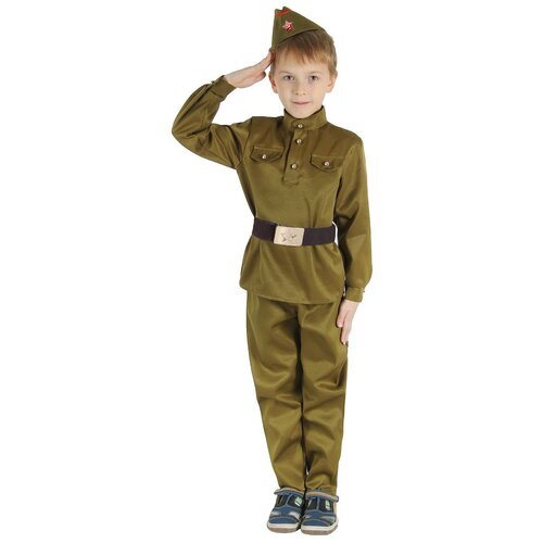 Костюм Страна Карнавалия, размер 104-110, хаки детский карнавальный костюм военный брюки гимнастёрка ремень пилотка р р 28 30 рост 104 110 см
