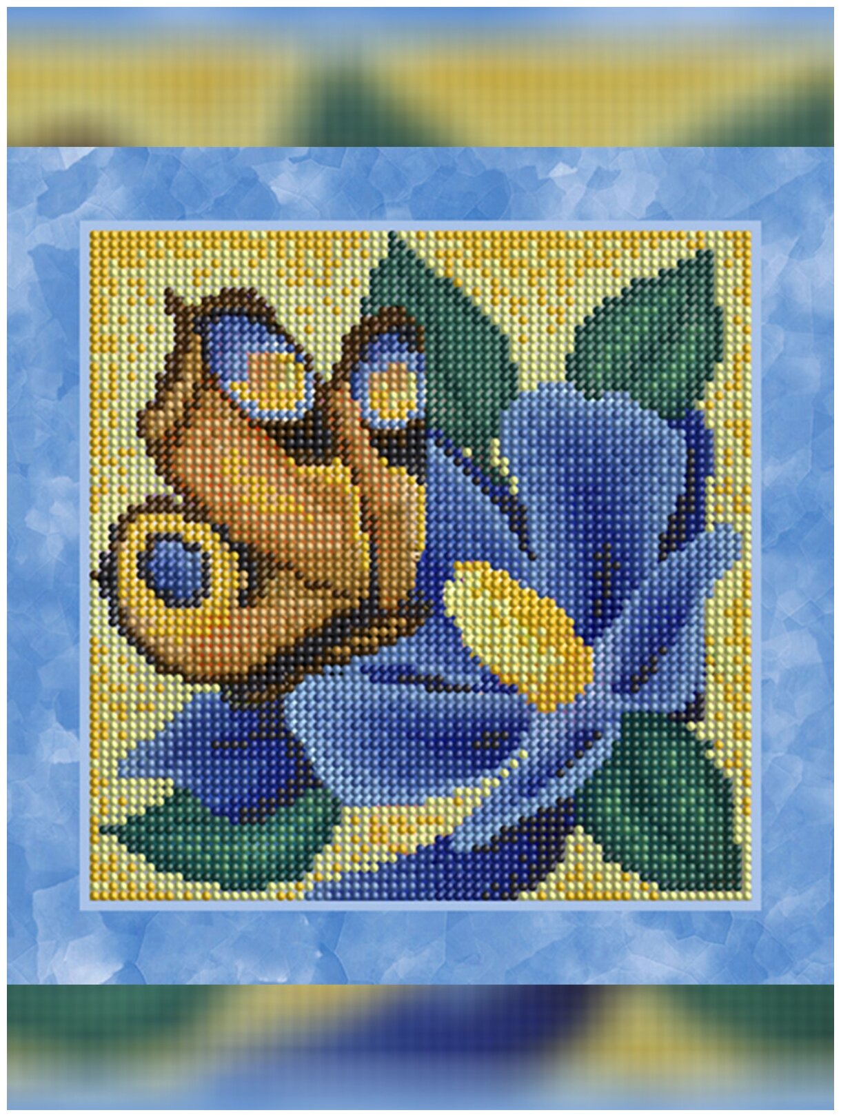 Алмазная мозаика Алмазный ряд "Бабочка на синем цветке" (КСА25-044) размер 25х25