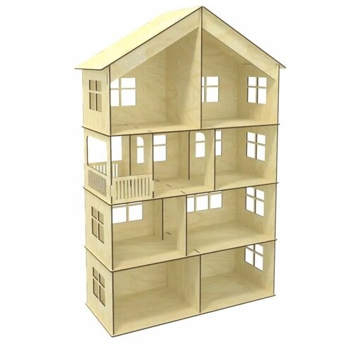 Деревянный Высотный домик №3-2 - большой (4 этажа) для кукол 15-20см
