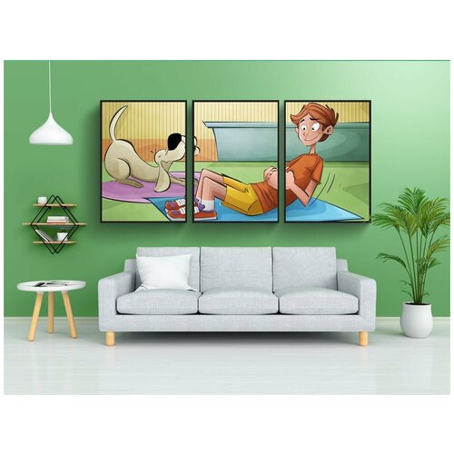 фото Набор модулных постеров для интерьера "упражнения, собака, лица" 60x90 см. в тубусе, без рамки lotsprints