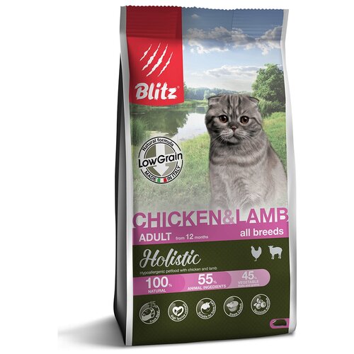 BLITZ HOLISTIC Корм д/кошек низкозерновой Курица и ягненок 5кг