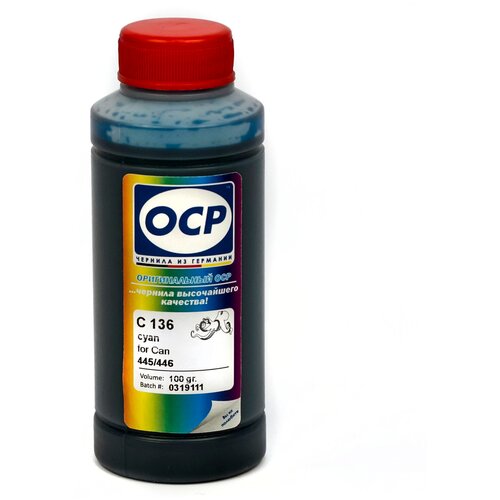 Чернила OCP C136 голубые водорастворимые для картриджей Canon CL-446 и CL-446XL 100мл. заправочный набор цветного картриджа cl 446 и cl 446xl canon pixma mg2440 mg2540s ts3340 ts5340 mg2940 mg3040 ts204 ts304 ts3140 tr4540 mx494