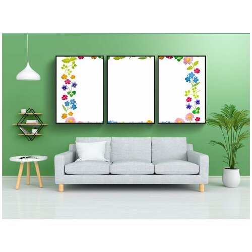 фото Набор модулных постеров для интерьера "рамка, цветочный, лист" 60x90 см. в тубусе, без рамки lotsprints