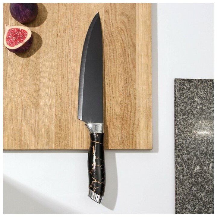 Нож кухонный Доляна «Энергия», шеф, лезвие 20,5 см, цвет чёрный