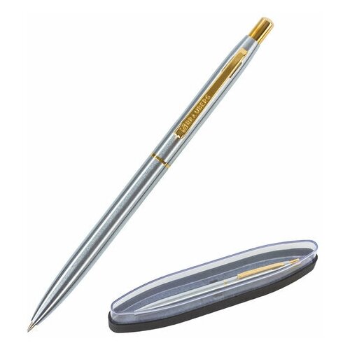 Купить Ручка подарочная шариковая BRAUBERG Brioso, синяя, корпус серебристый с золотистыми деталями, линия письма 0, 5 мм, 143463