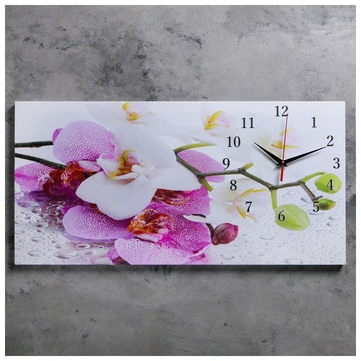 Часы-картина настенные, на холсте, интерьерные, бесшумные "Орхидеи", 40 х 76 см