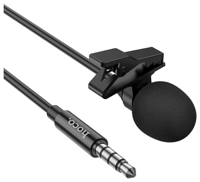 Проводной петличный микрофон на прищепке Hoco L14 Jack 3.5 Lavalier microphone, 1,5 м, черный
