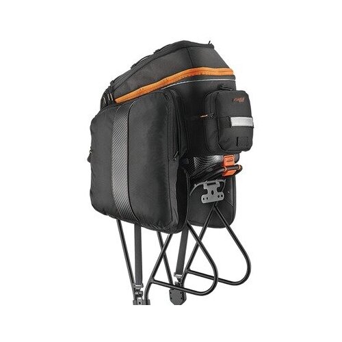 Сумка на багажник Ibera IB-BA14, жесткий каркас под карбон, легкосъемная, раскладывающиеся карманы, объём 17-23л, влагостойкая ткань велосумка на раму ibera ib fb1m черно серо оранжевая