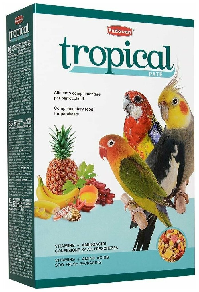 Корм для средних попугаев дополнительный PADOVAN TROPICAL patee (700г)