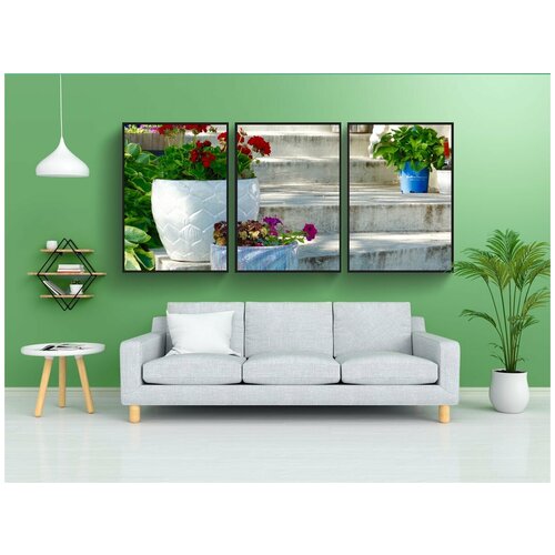 фото Набор модулных постеров для интерьера "лестница, растения, цветы" 60x90 см. в тубусе, без рамки lotsprints